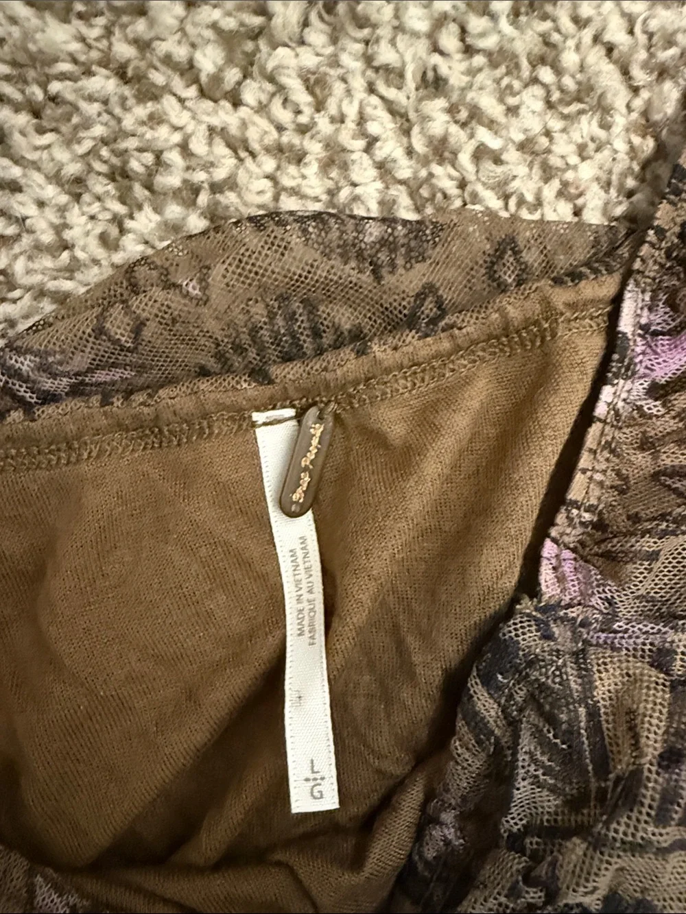 Free People Brown Crop Top with Purple Floral Print